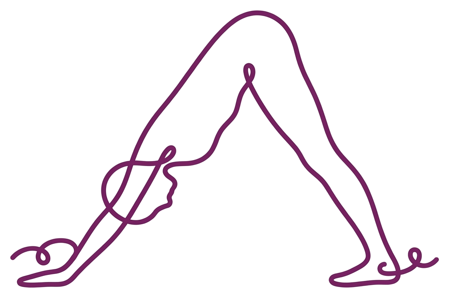Downward dog yoga pose line illustration in Deep Plum